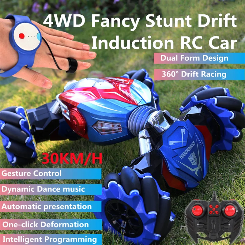 4WD RC Car 2.4G Gesture Induction Control Car Music Light Stunt Twist Remote Control Car Road Drift Vehicle RC Gifts For Kid Boy