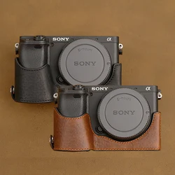 AYdgcam Handmade prawdziwy skórzany futerał do aparatu Sony A6100 A6400 A6300 A6000 torba na aparat pół pokrywy uchwyt etui vintage