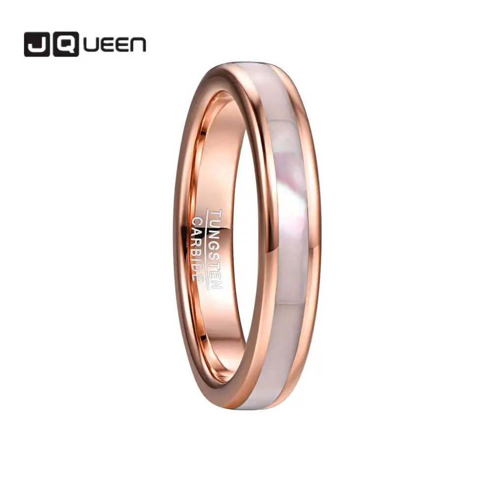 JQUEEN Luxury Jewelry Simple Tungsten Carbide Ring Women's Rose Gold Tungsten Steel Ring With Mother Of Pearl Shell