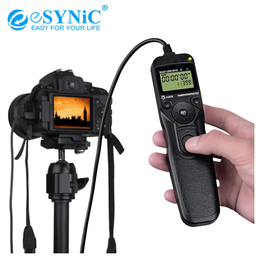 eSYNiC Timer Shutter Release Cord LCD Time Lapse Intervalometer Timer Remote Shutter Cord for Nikon D90 D3100 D7000 D5000 D600