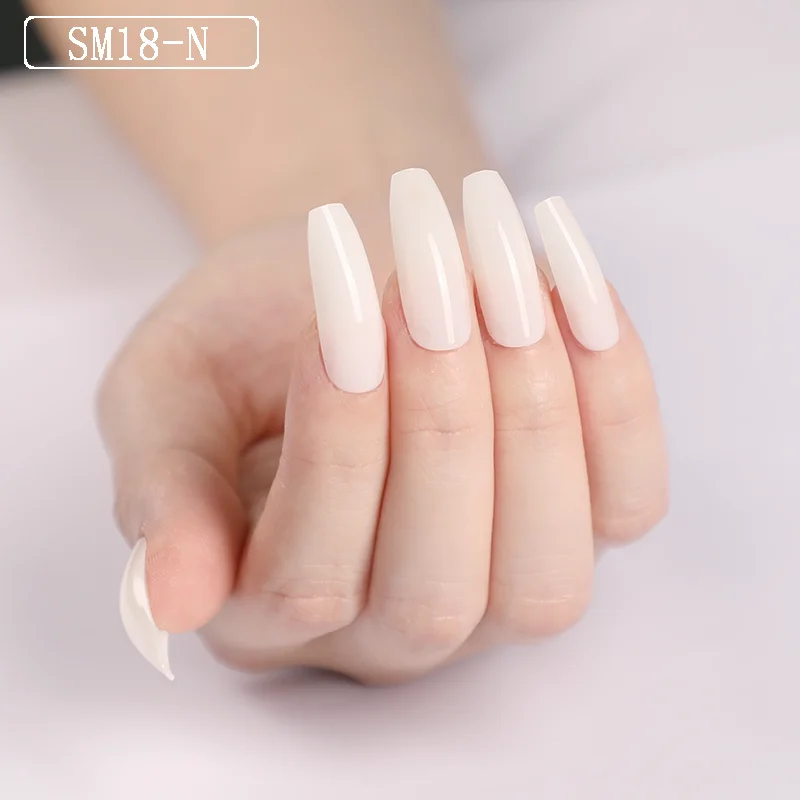 24pcs New popular candy color extra-long ballet coffin fake nails natural color