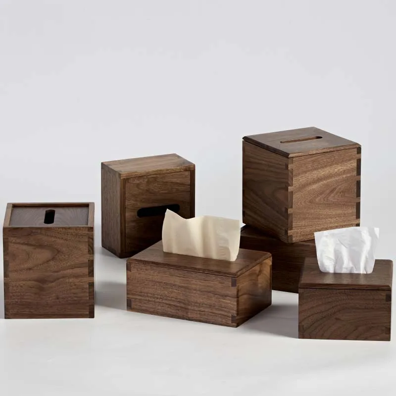 Manual Black Walnut Wood Tissue Box Modern Simplicity Western Restaurant Desktop Napkin Organizer Office Desktop Paper Boxes