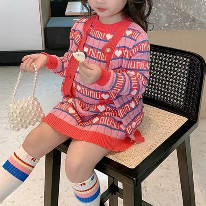 

Autumn Winter Girls Sweaters Sets 2022 Letter Knit Cardigan & Vest Dress Kids Cardigan Toddler Girl Sweater Baby Girl Sweater