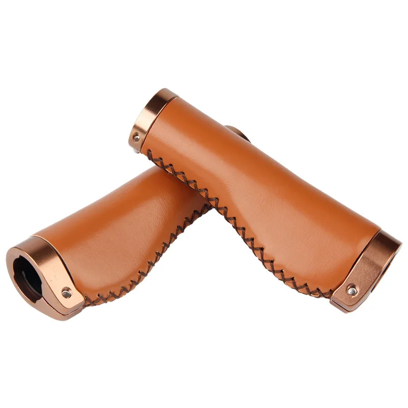 Bicycle Grip Cover Retro Mountain Bike Lock Grip Cover Non-slip PU Leather Hand-sewn Riding Accessories