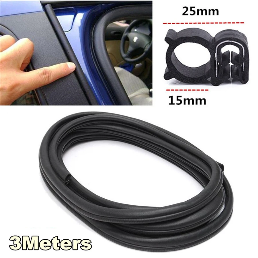 

3M 25mm Black Car Seal Strip Door Edge Trim Rubber Protector Hardwearing Dustproof With steel sheet