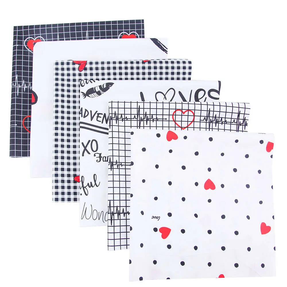 6Pcs Love Hearts Plaid Dot Printed Valentine's Day Twill Fabric 100% Cotton Patchwork DIY Sewing Quilting Fat Quarters Material