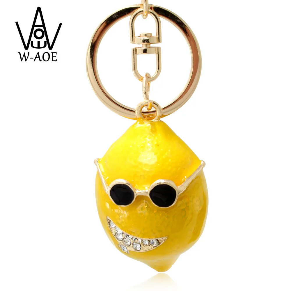 2024 New Lemon Key Chain Cool Exquisite Enamel Crystal Fruit Buckle HandBag Pendant For Car KeyRing Rhinestone Keychain Gift