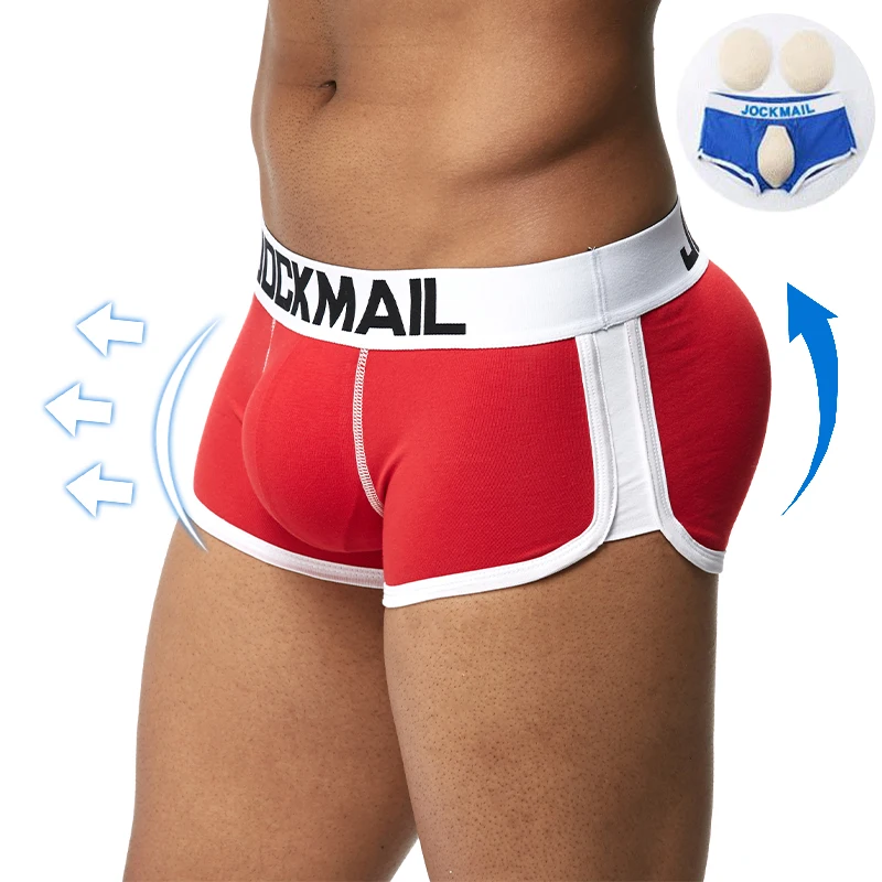 JOCKMAIL Sexy Men\'s Padded Boxer Shorts  Cotton Push UP Gay Underwear Butt Enhancer Soft Trunk include pads Front & Back