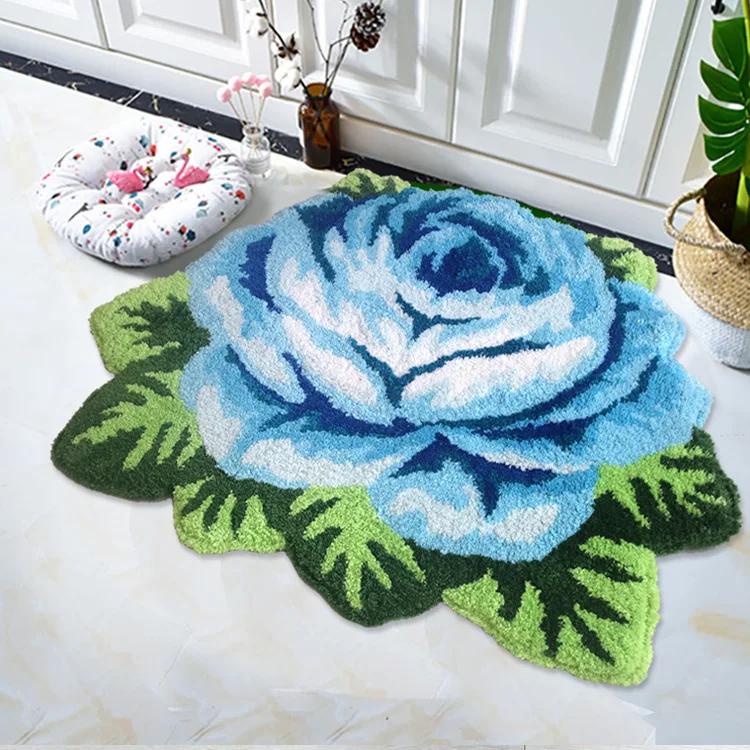 

80X60cm Fashion 3D Blue Rose Carpet For Bathroom Art Rug Home Decor Bedroom Handmade Carpet Flower Rugs Bath Mats Anti-slip