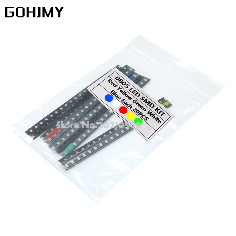 100PCS=5 colors x 20pcs 1210 1206 0805 0603 LED Diode Assortment SMD LED Diode Kit Green/ RED / White / Blue / Yellow