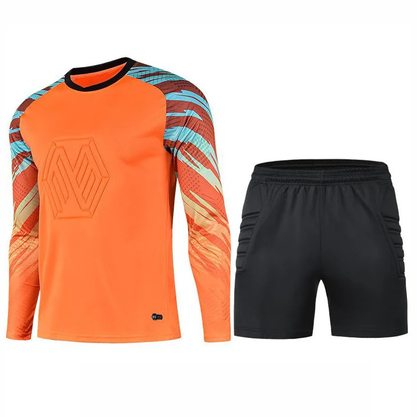 Men Kid 2024 Soccer Goalkeeper Uniform Protective Sponge Long Sleeve Football Training Goalkeeper Top Soccer Jersey Pants Custom