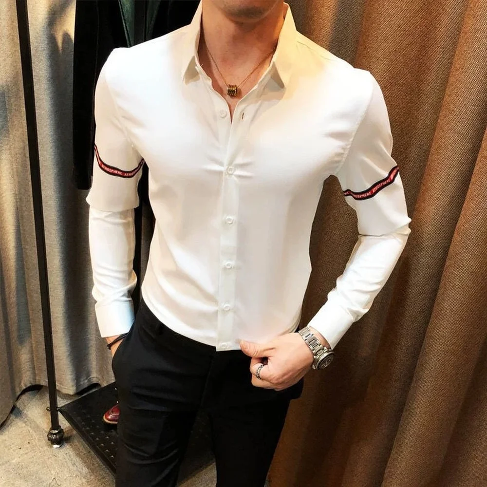 Spring  Autumn Men's Long-sleeved Shirts,back Character Printing Long-sleeved Shirts,men's Casual Handsome Long-sleeved Shirts