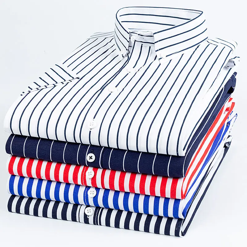 Striped Shirt Mens Short Sleeve Shirts Vertical Korean Clothes Casual Business Dress Shirt Mans Fashion Clothing Summer Shirts