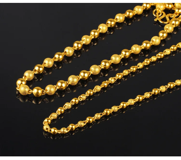 Genuine 18k Gold Color Necklace For men Solid round pearlChain Clavicle Chain Necklace 60cm Single Chain Fine Jewelry