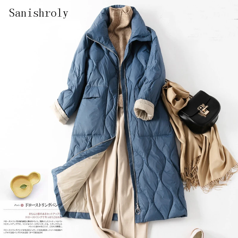 Sanishroly 2022 Women Winter Down Coat Casual Warm Thicken White Duck Down Jacket Parka Ladies Long Puffer Outwear Tops SE1021