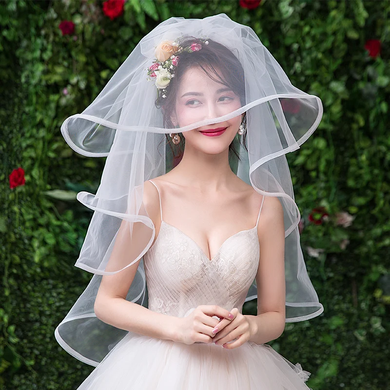 Jiayigong 2020 Bridal Veils 2 layers Pencil Edge Tulle Wedding Veil  Accessories