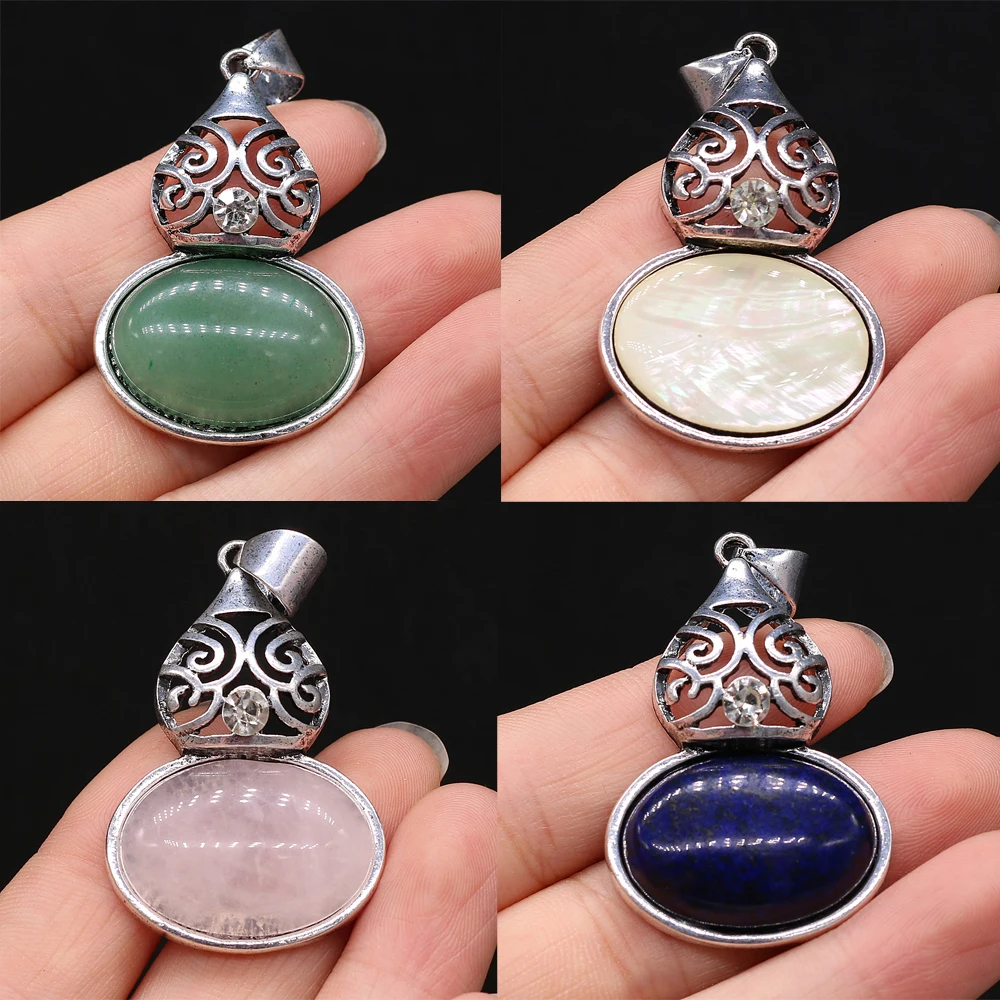 Natural Stone Pendants Gourd Shape Rose Quartz Opal Crystal for Jewelry Making Vintage Necklace Earrings Gift