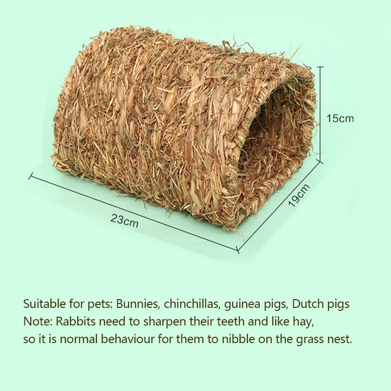 Rabbit Straw Hutch Chinchilla Straw House Guinea Pig Tunnel Winter Warm Straw Mat, 23cm x 19cm x 15cm