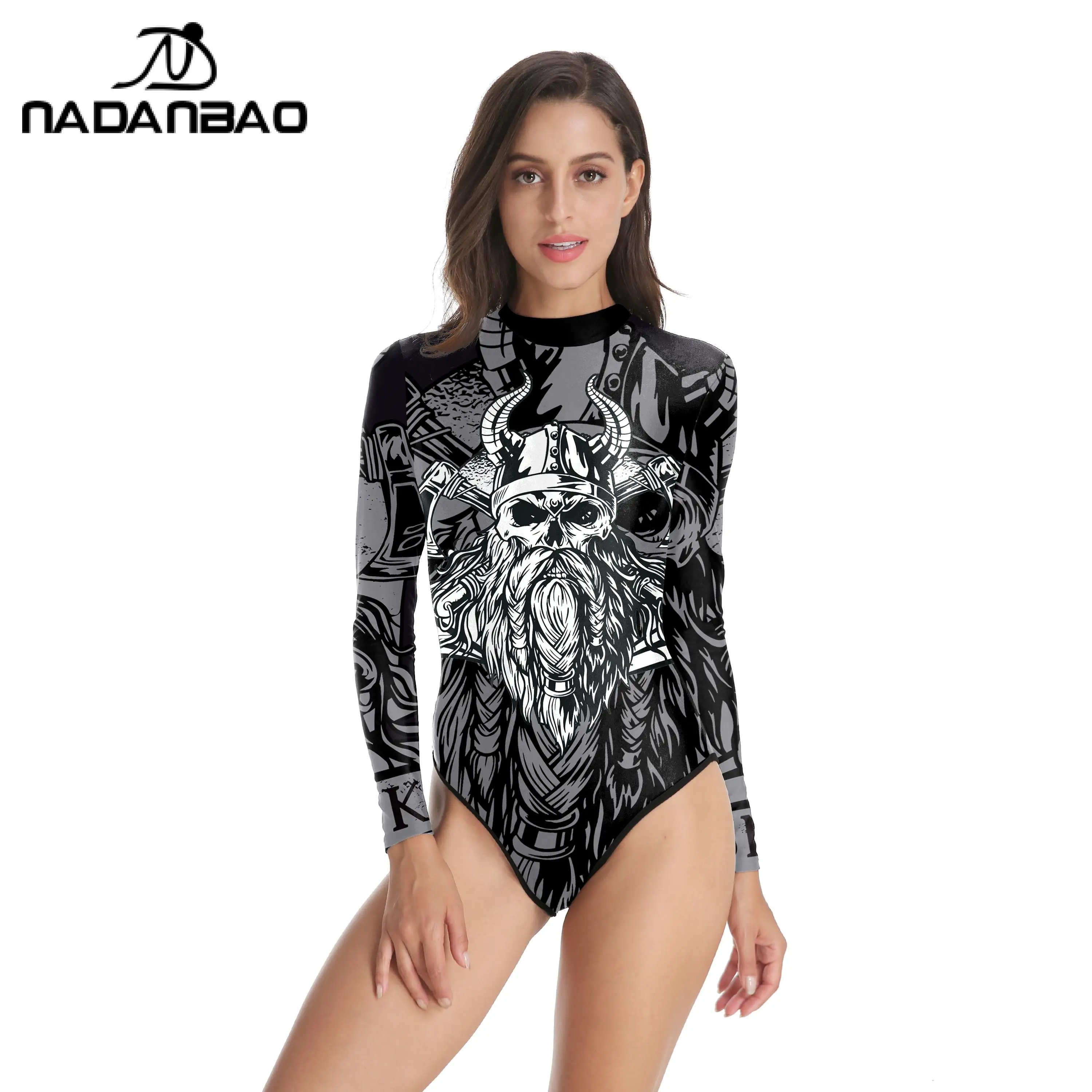 NADANBAO One Piece Cartoon Women Swimsuit Casual Long Sleeve Beachwear Bathing Suit Female Swimwear 2021 Summer Sexy Swimsuits