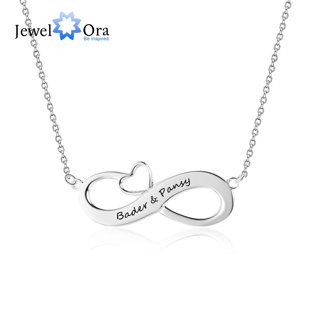 

JewelOra Customized Engraving Heart & Infinity Necklaces for Women Personalized Name Silver Color Necklaces & Pendants Gifts