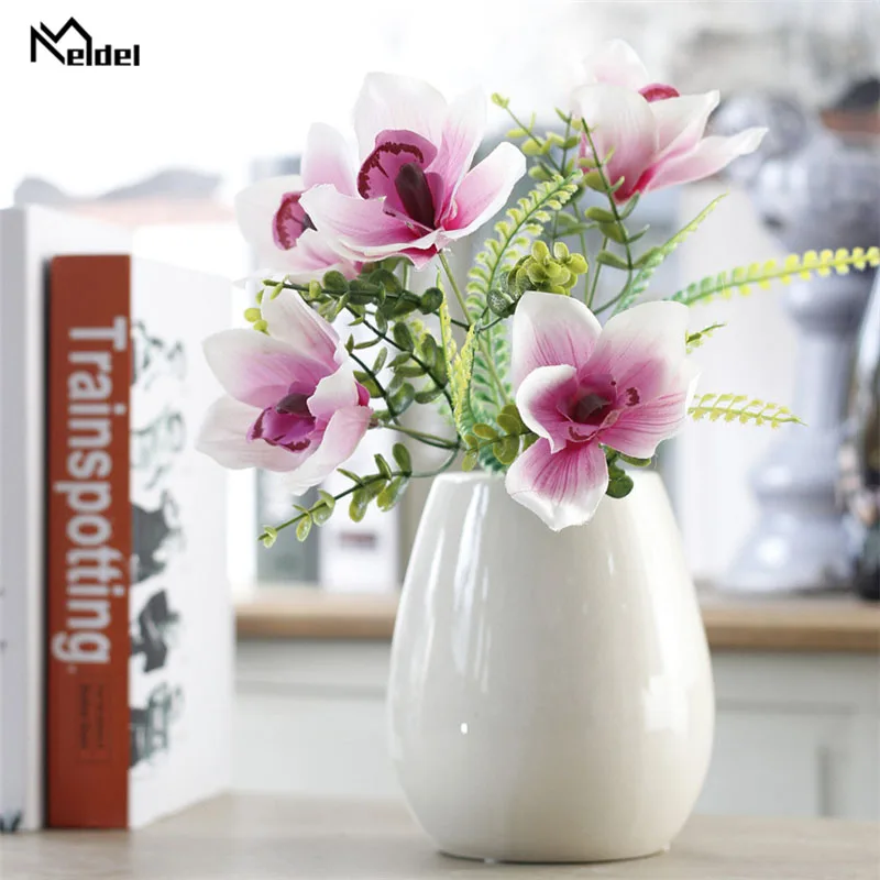 Meldel Orchidee Zijde Bloem Bos Wit Roze Kunstbloemen Orchidee Verjaardag Thuis Bruiloft Decor Accessoires Nep Bloem 5 Heads