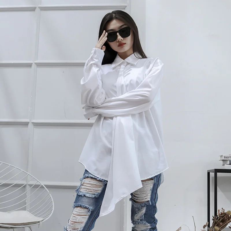 Ladies Long Sleeve Shirt Spring And Autumn New Yamamoto Style Niche Designer Asymmetrical Leisure Loose Large Size Shirt