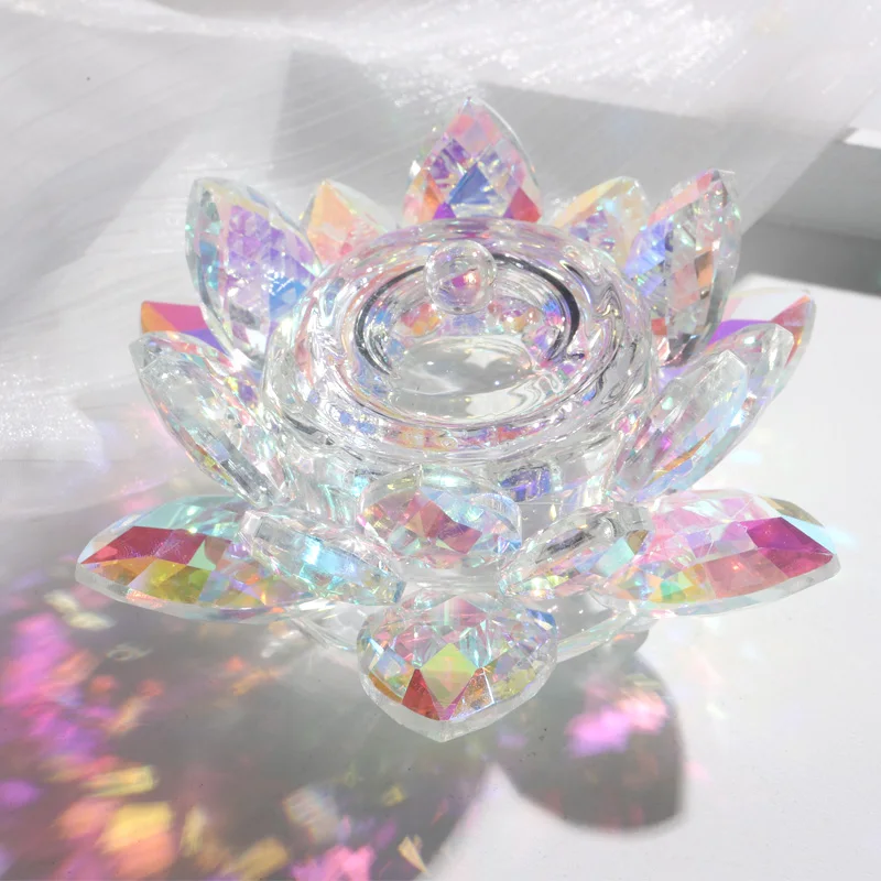 TSZS Colorful Aurora Nail Glass Crystal Lotus Cup Flower Pen Washing Acrylic Powder Liquid Storage With Lid Nail Dish