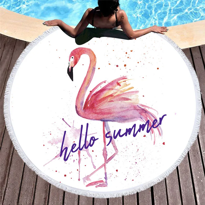 

Flamingo Soft Summer Round Beach Towel Home Bath Towel With Drawstring Backpack Bag Seaside For Adults Kid Wall Tapestry Blanket