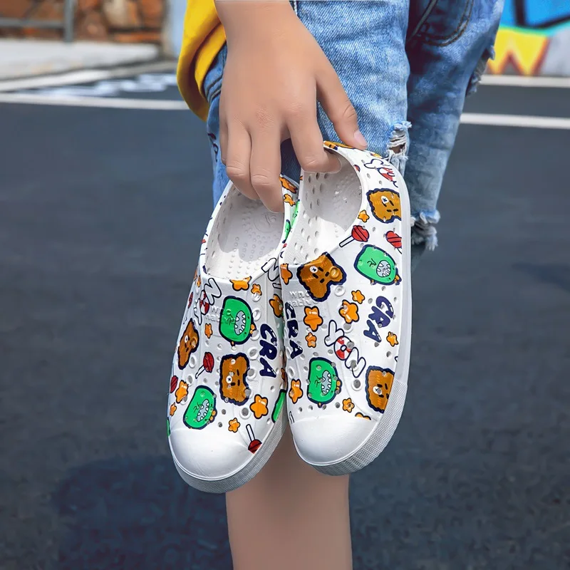 Print Girl Boy Sandals Unisex EVA Summer Children Shoes Hollow Cutout Slip On Beach Comfortable Soft Anti-Slip Kids Shoes