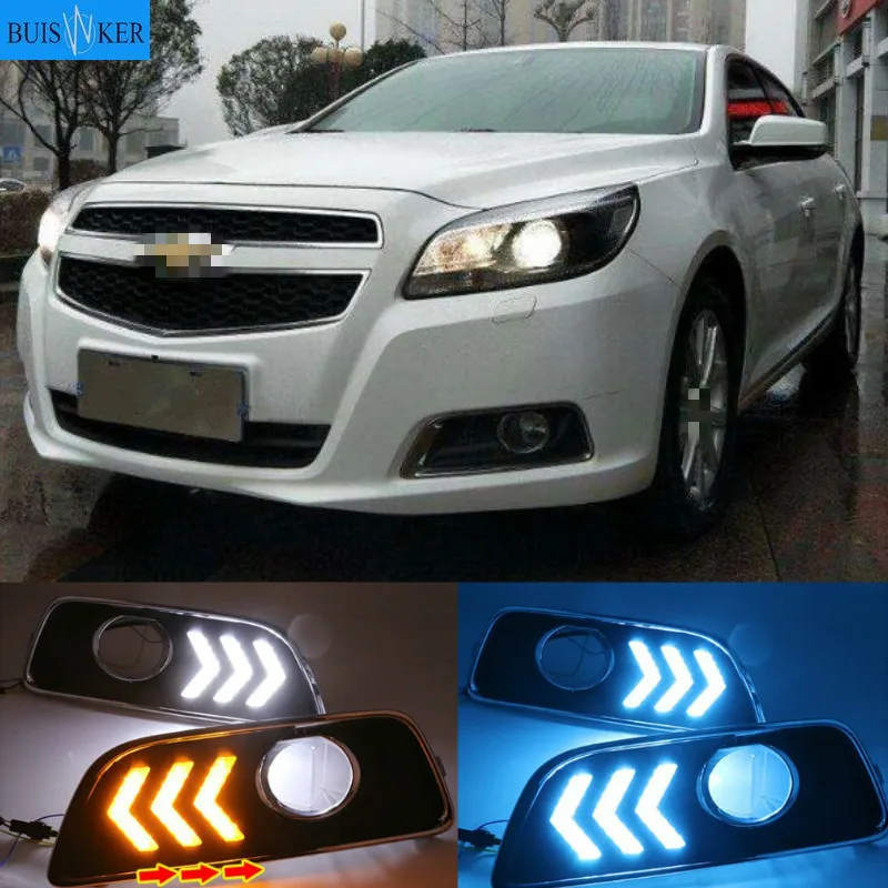 

1Pair For Chevrolet chevy Malibu 2011-2015 LED Daytime Running Lights DRL With Yellow Turn Signal Lights COB light