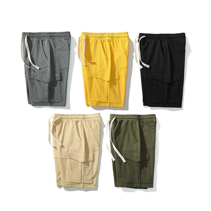 Akkad Kuti Summer Men's Army Green Cargo Shorts Cotton Loose Casual Sport Sweatshorts Streetwear Multi-Pockets Oversize Shorts