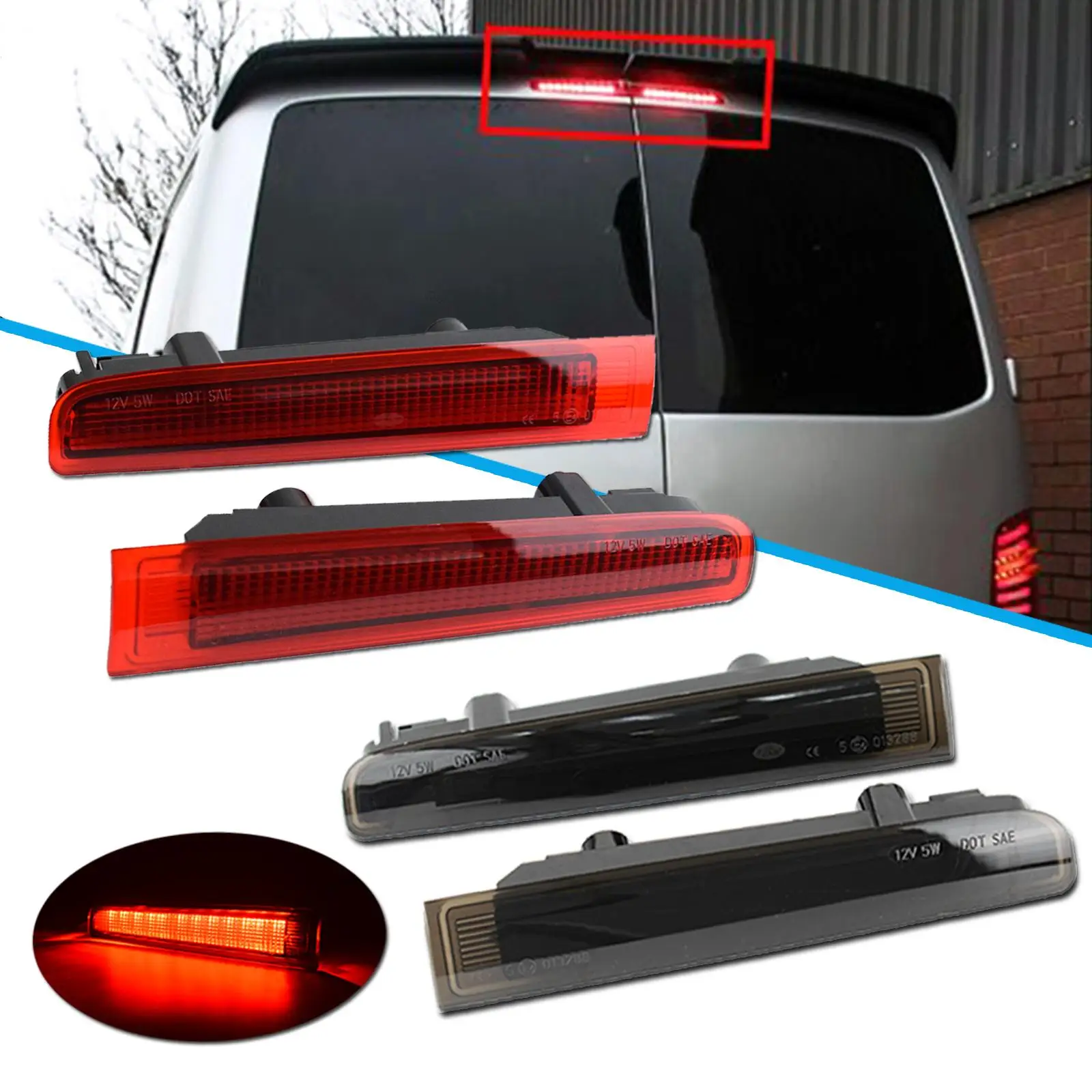 High Mount Stop Lamp Signal Warning Brake Light Third Rear Barn Door red smoked Lens For VW Transporter T5 T6 Caravelle Multivan