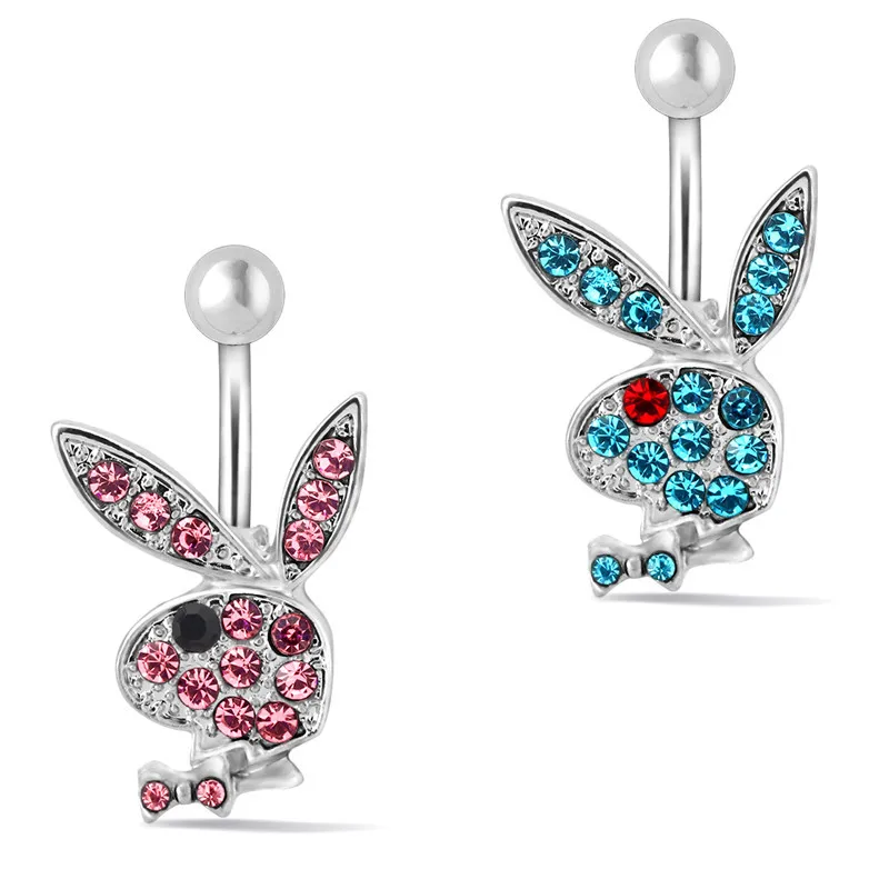 Black/white/pink Zircon Lovely Rabbit Pendant Belly Button Ring Surgical Steel Navel Piercing Belly Piercing Sexy Body Jewelry