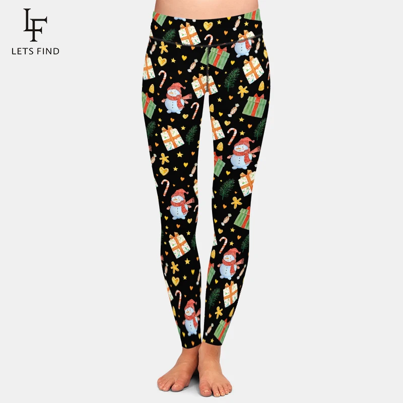 Letsfind venda quente moda feminina leggings de inverno natal presentes boneco de neve doces bastões imprimir cintura alta aptidão elástica leggings