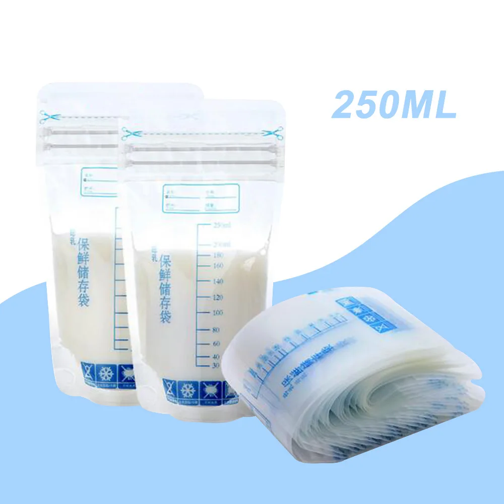 Sacos de congelador de leite materno sem BPA do bebê, sacos de alimentação seguros, armazenamento de alimentos mãe, 250ml, 10-20Pcs