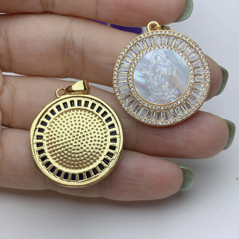 Sea Shell Metal Zircon Round Our Lady of Guadalupe Virgin Necklace Pendants Charms For Jewelry Making DIY Religiou Accessories - Detail 1