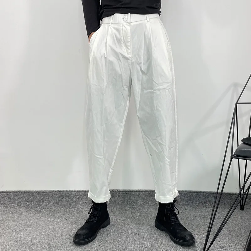 Men's Turnip Pants Spring And Summer New Pure Color Pant Legs Roll Edge Design Loose Straight Pants Youth Fashion Casual Pants