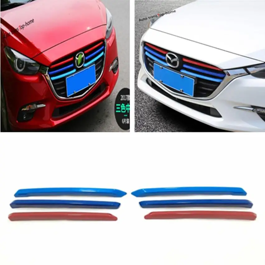 Yimaautotrims Exterior Refit Kit Fit For Mazda 3 2017 2018 Tricolor Front Grille Grill Plate Strip Cover Trim 6 Pcs / Set