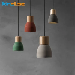 Nordic Concret Indoor Led Pendant Lamp Cement Wood Hanging Lights Fixture Vintage Loft Restaurant Bedroom Bar Cafe Aisle Lights