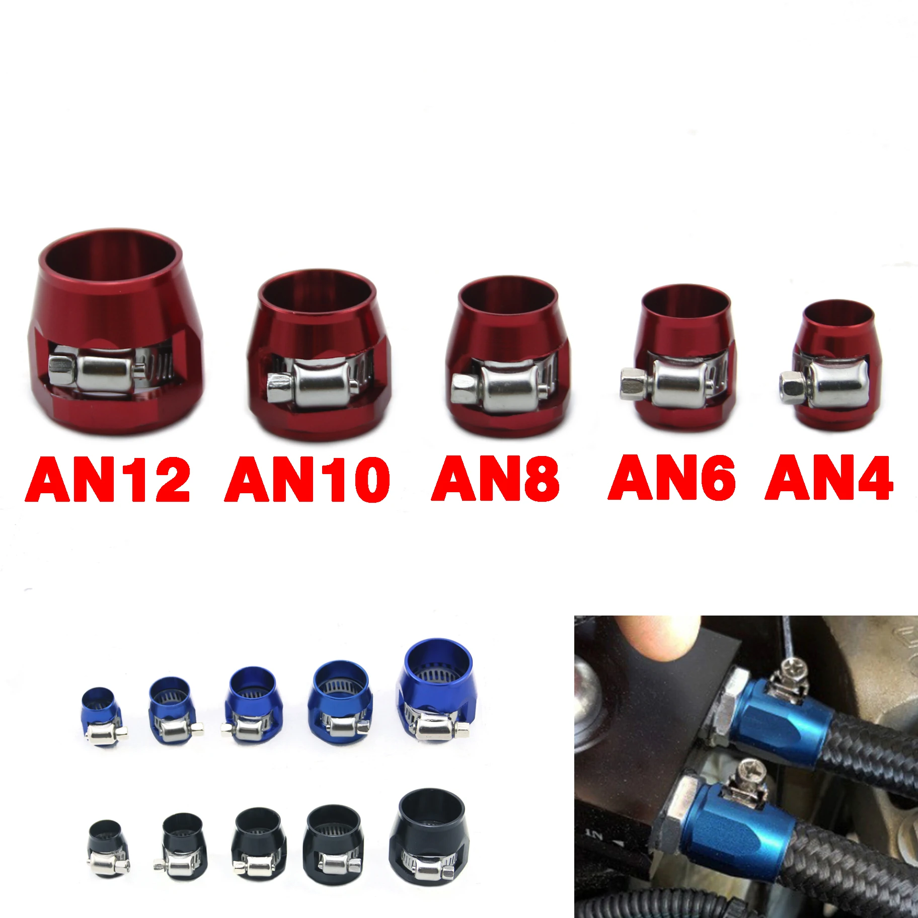 1pc AN4 AN6 AN8 AN10 AN12 Car Hose Finisher Clamp Radiator Modified Fuel Pipe Clip Buckle Oil End Finisher Fit For Most