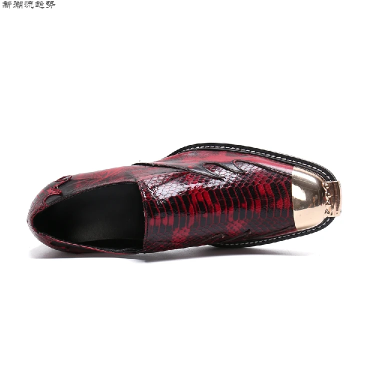 Red Python Skin Mens Wedding Business Oxford Shoes Iron Square Toe  Genuine Leather Slip On Shoes Sapato Social Masculino