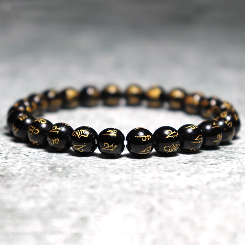 Minimalist Mens Bracelet 6/8/10/12mm Obsidian Stone Braclet Homme Yoga Meditation Prayer Jewelry Beaded Braslet Accessories