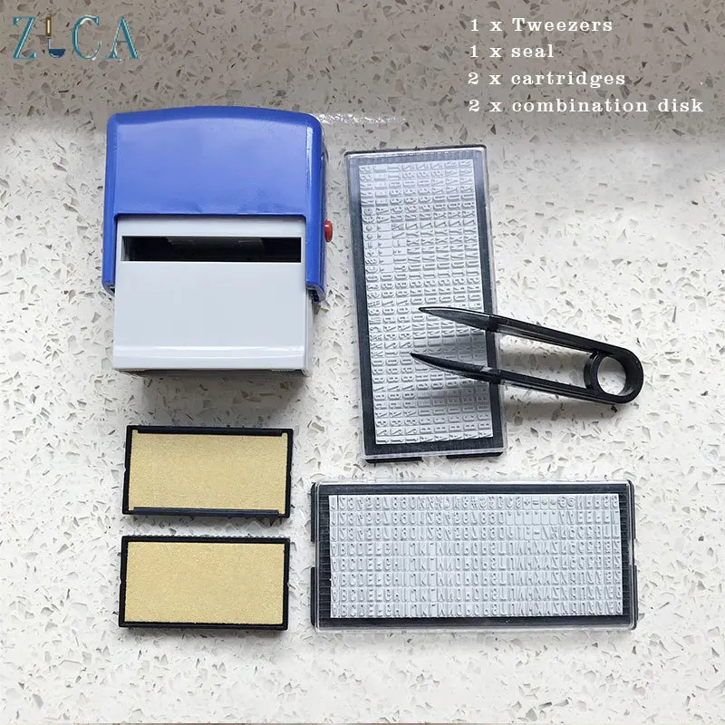 Letter Self-Inking Stamp Set Customized Rubber Stamp Kit Personalise DIY Business Name Number Address Printing Stamp Tweezers