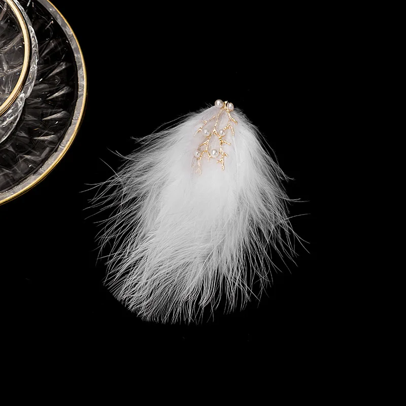 Fashion Jewelry Pearls Branch White Feather Hairpin Wedding Dress Photo Headpiece Feather Barrette Hairgrip 2pcs/set