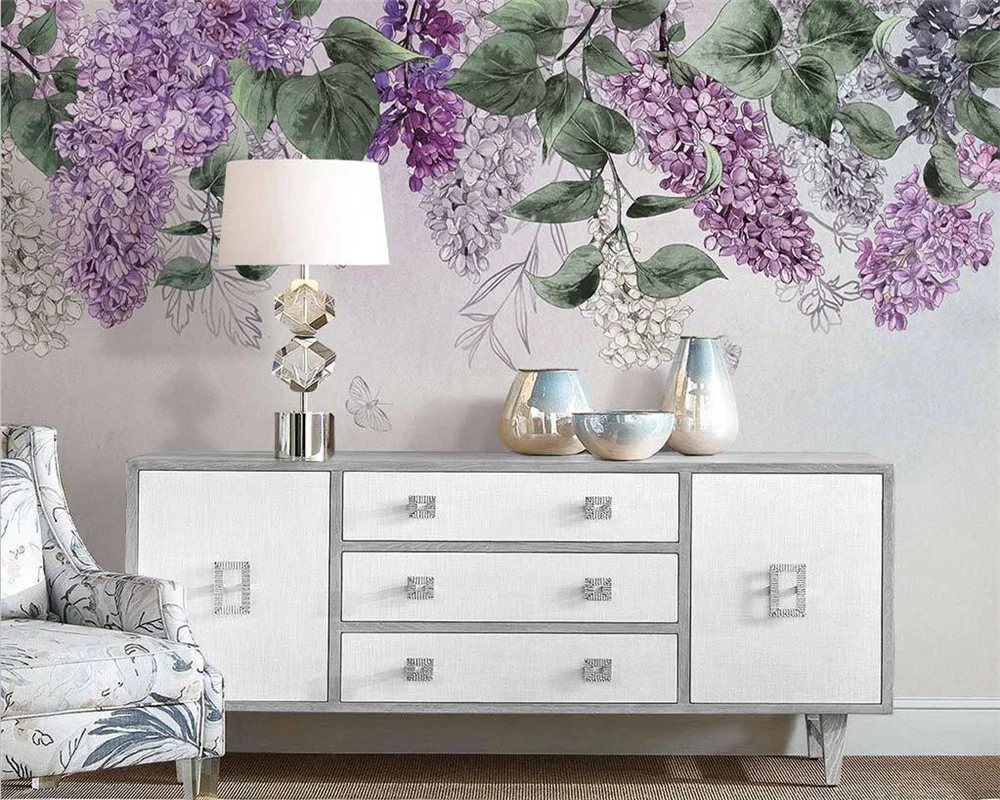 beibehang Customized modern nordic hand-painted wisteria flower garden flower wallpaper indoor background wallpaper papier peint