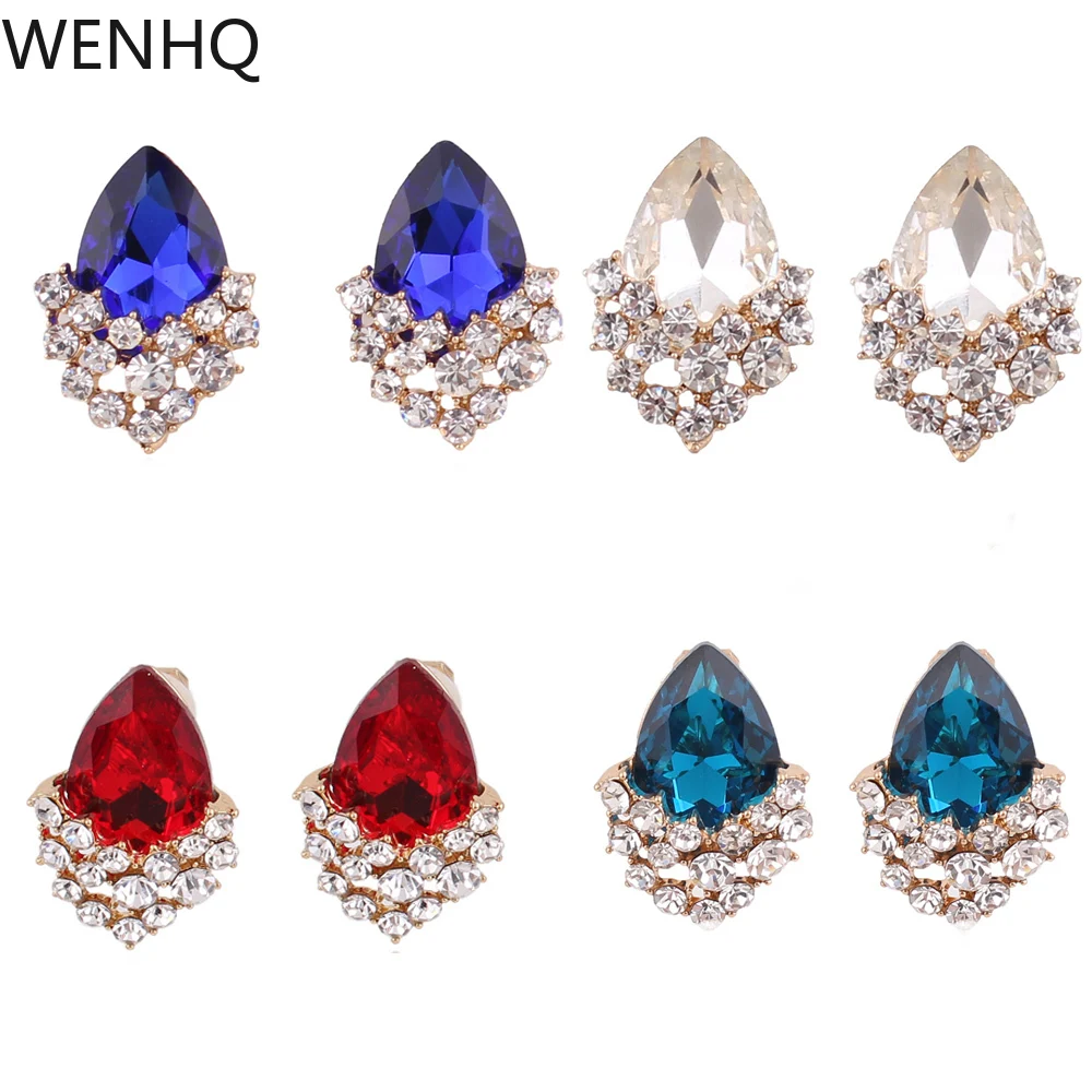 WENHQ Gold Color  Clip on Earrings No Pierced Fashion Rhinestone Crystal Cuff Earrings for Women Party Wedding Charm Ear Clip