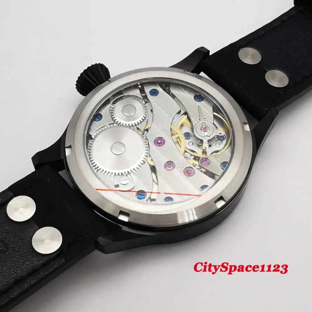 43mm Corgeut Sterile Dial Sapphire Glass PVD Plated Case Fashion Leather Sport Luminous Luxury Brand ST36 Men Watch