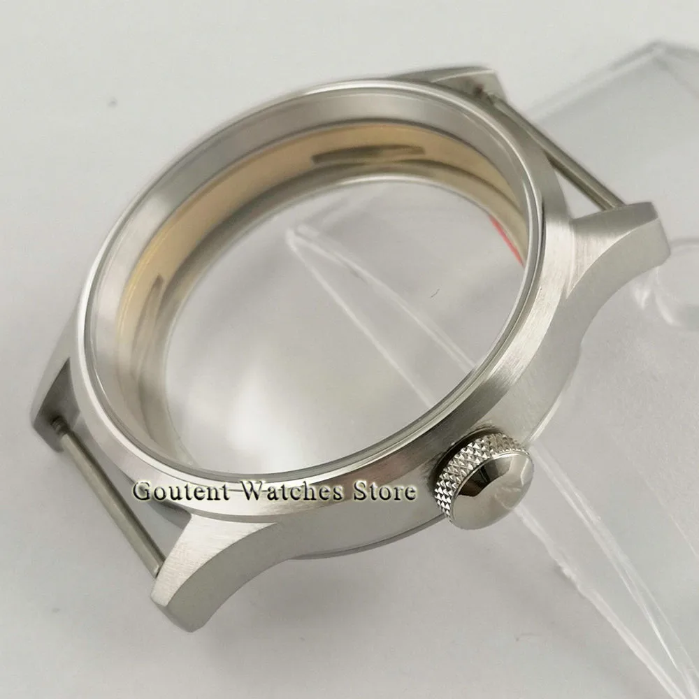 43mm New Silver Polished / brushed watch case sapphire glass sterile steel case ETA 6497,6498 Seagull ST3600 movements