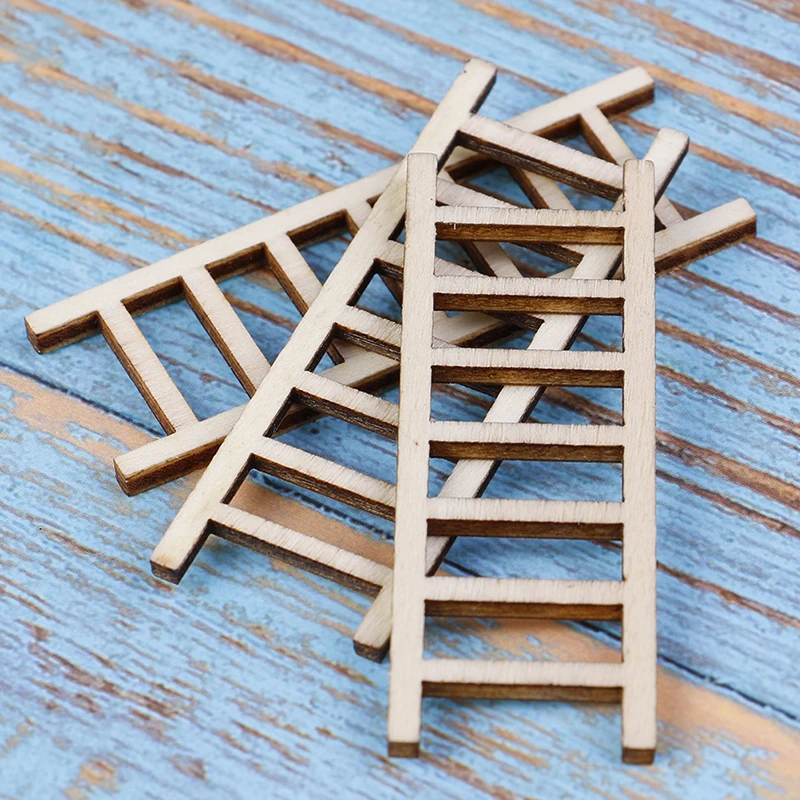 3 PCS/lot 1:12 doll Miniature Fairy Garden Decor doll Miniature Wood Step Ladder Furniture Tools