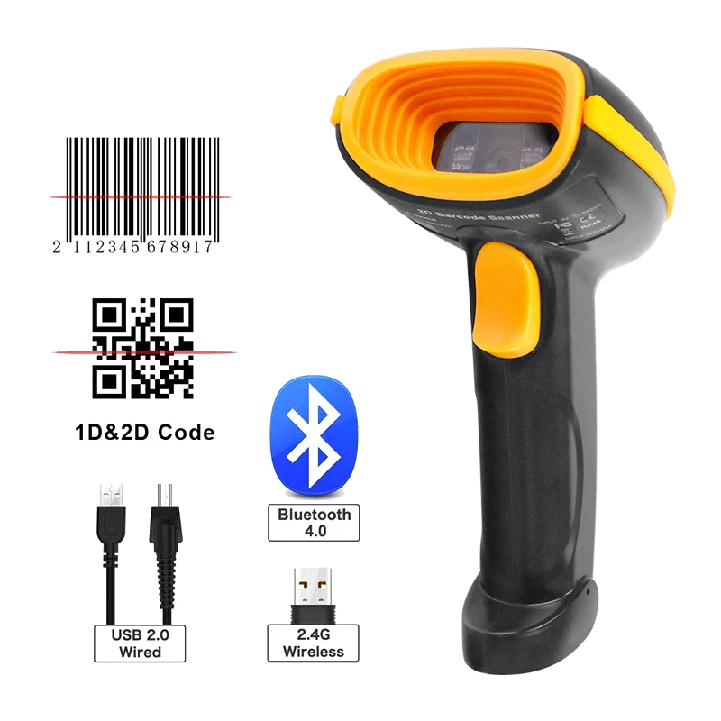 H1W Handheld 2D Wireless  And H2WB Bluetooth 1D/2D QR Code Wired Reader for IOS Android Ipad Computer Small Barcode Scanner